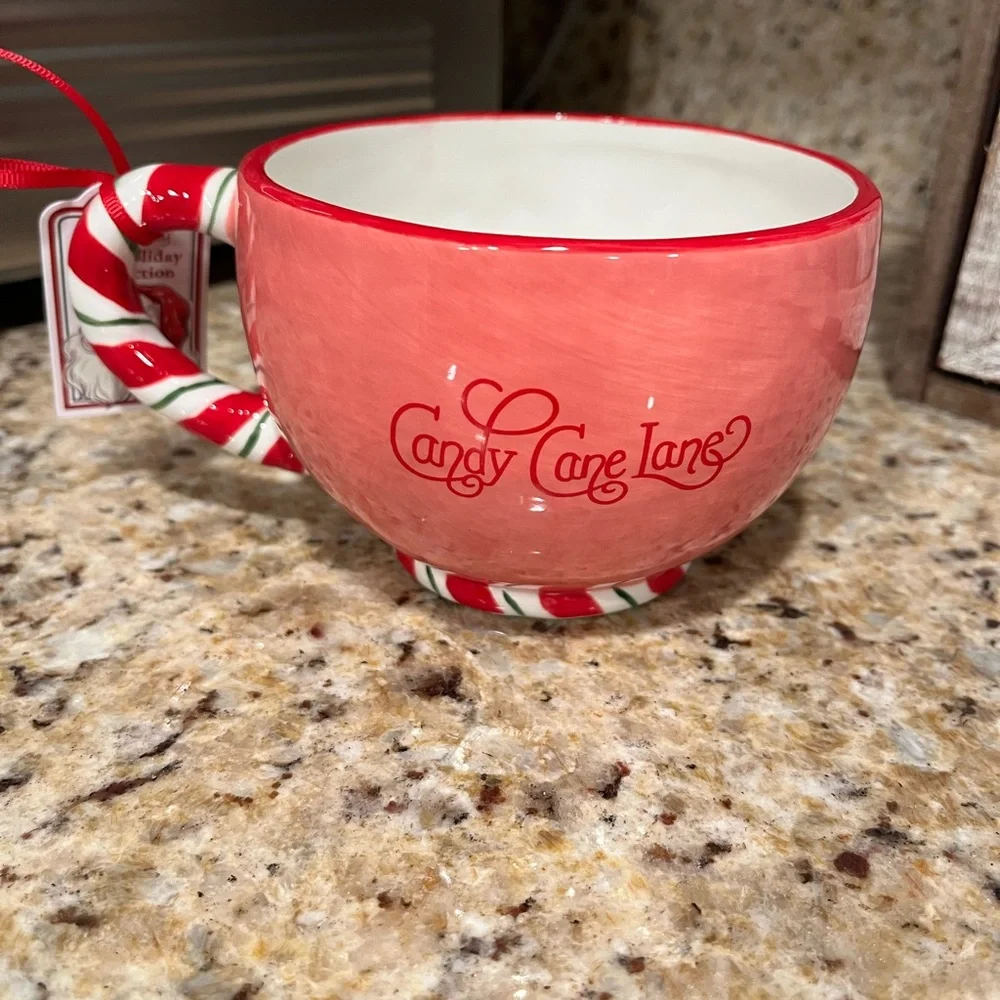 Blue Sky Christmas Snowman Candy Cane Lane Mug - Pink and White